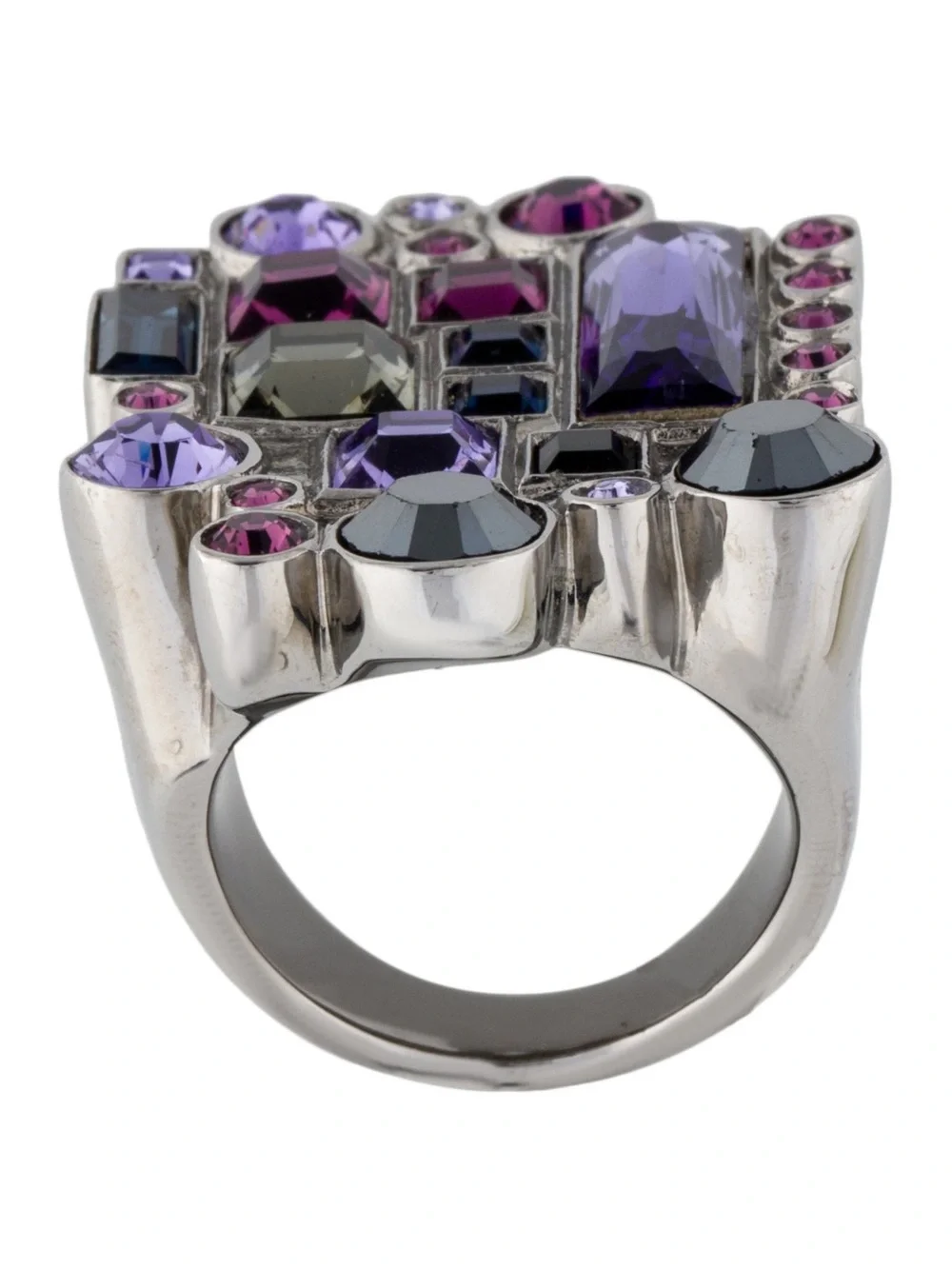 AUTH Christian Dior Orient Dream Purple Crystal Abstract Cocktail Statement Ring